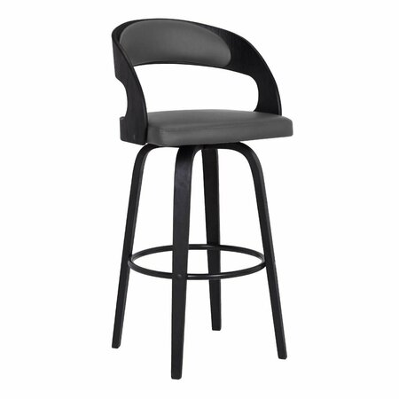 SEATSOLUTIONS Shelly Contemporary 26 in. Counter Height Swivel Barstool, Black Brush Wood Finish, Grey Faux Leather SE2522298